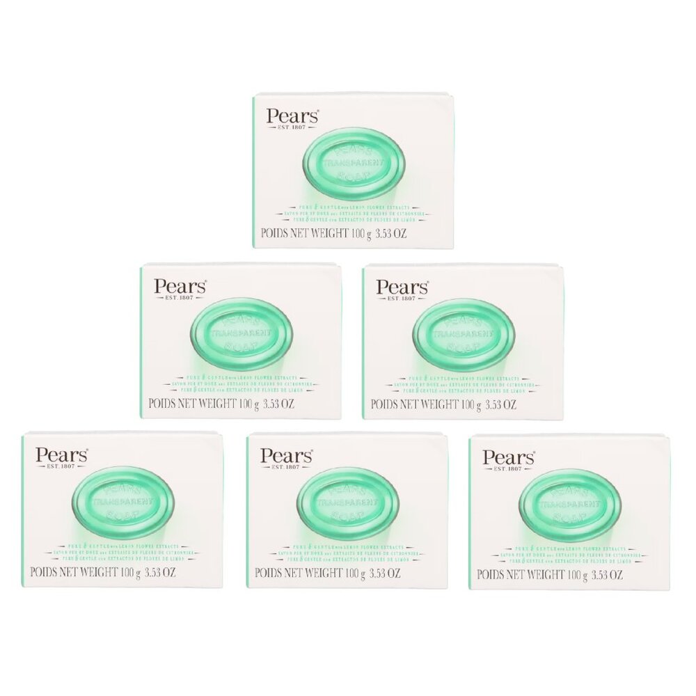 6 Pears Glycerin Soap Bars, Pure & Gentle Transparent Green LEMON FLOWER Extract